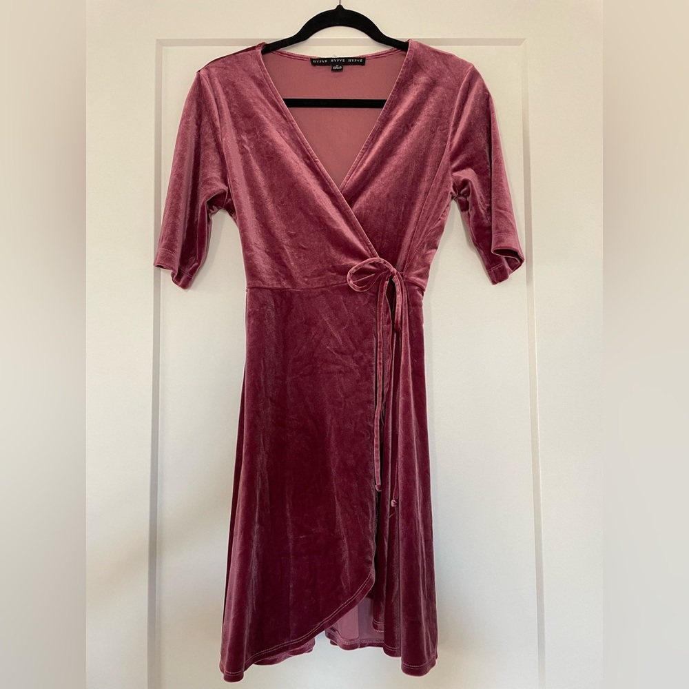 Pink Velvet Quarter Sleeve Wrap Dress